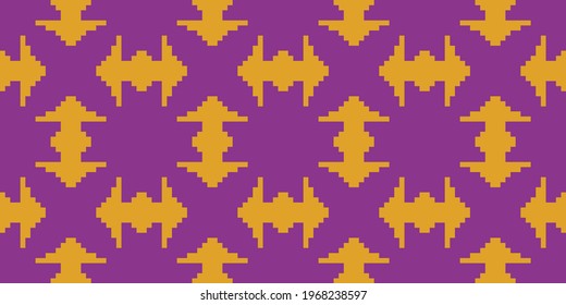 Pixel ornament seamless background. Vector illustration  Colors:  Vivid Violet, Galliano