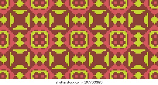 Pixel ornament seamless background. Vector illustration  Colors:  Mandy, Prairie Sand, Fuego