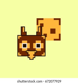 Pixel owl head with talk cloud