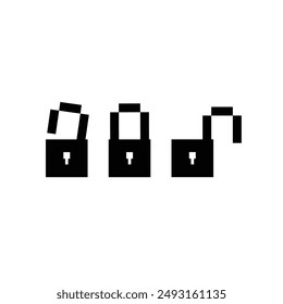 pixel padlock icon isolated on white background. Lock and unlock icon pixel art design vector 8 bit game