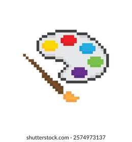 pixel paint Brush  icon. Vector pixel art paint  palette 8 bit for game company logo template 
