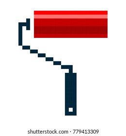 Pixel paint roller brush pixel art cartoon retro game style