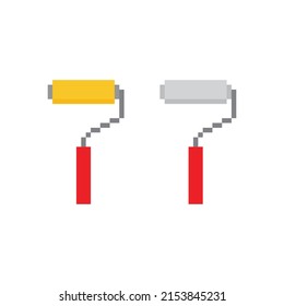 pixel paint roller icon.  Vector pixel art paint roller 8 bit logo for game