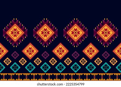 El diseño de la decoración es de estilo paisajista Pixel. Moqueta de tela azteca con mandalas en la decoración textil papel tapiz. Ornamentos tribales nativos adornos tradicionales de bordado vector de polaco húngaro Moravia
