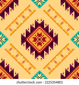 El diseño de la decoración es de estilo paisajista Pixel. Moqueta de tela azteca con mandalas en la decoración textil papel tapiz. Ornamentos tribales nativos adornos tradicionales de bordado vector de polaco húngaro Moravia