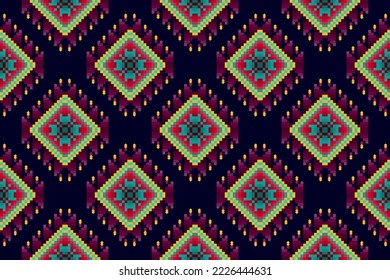 El diseño de la decoración es de estilo paisajista Pixel. Moqueta de tela azteca con mandalas en la decoración textil papel tapiz. Ornamentos tribales nativos adornos tradicionales de bordado vector de polaco húngaro Moravia
