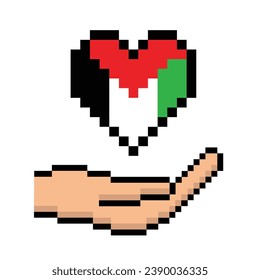 Pixel Palestina bandera corazón, estoy de pie con vector palestino mano corazón palestino mantener paz amor