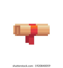 Icono de desplazamiento de papel de píxeles. Diseño adhesivo. Estilo gráfico de computadora de la vieja escuela. Arte de píxeles de 8 bits. Ilustración vectorial aislada.