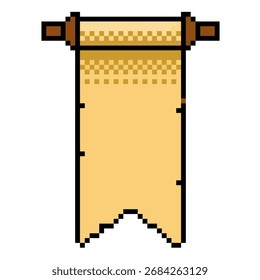 Vetor de rolagem de papel pixel. Perfeito para documentos, temas históricos e de arquivos digitais. Um ícone digital moderno que mescla um rolo clássico com uma aparência inspirada em tecnologia e pixelizada.	