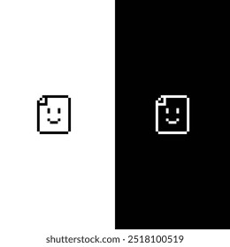 pixel paper com ícone de sorriso. Vetor pixel art documento 8 bit logotipo para jogo