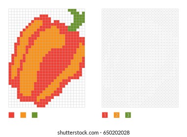 Pixel paprika in the coloring page with numbered squares, vector illustration