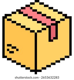 Vetor de caixa de pacote de pixel, representando um pacote de entrega em um estilo de 8 bits. Ideal para inventário de jogos, ícones de comércio eletrônico ou temas de logística retro.