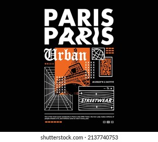 Pixel Paris City Retro Poster and T shirt Design Street wear Apparel	