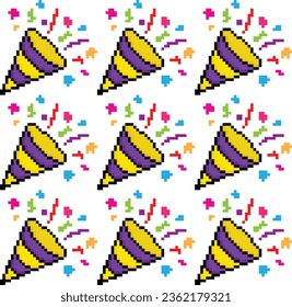 pixel party confetti  Seamless Pattern vector fireworks birthday background  pixel art 8 bit game