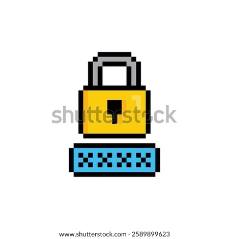 pixel  Password protection icon.  Vector pixel art Security password sign padlock 8 bit logo for game