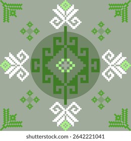 Pixel, Pastel Geometric Floral Tile Seamless Pattern for carpet, print, wrap, decorative, illustration, Fabric, Wallpaper, Ceramics. 
