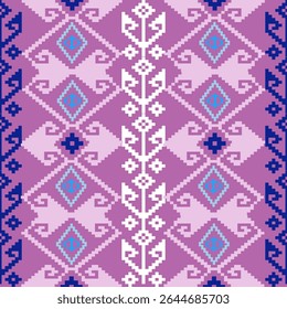 Pixel, Pastel Geometric Floral Tile Seamless Pattern for carpet, print, wrap, decorative, illustration, Fabric, Wallpaper, Ceramics. 
