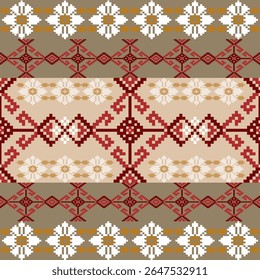 Pixel, Pastel Geometric Floral Tile Seamless Pattern for carpet, print, wrap, decorative, illustration, Fabric, Wallpaper, Ceramics. 

