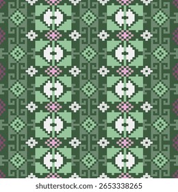 

Pixel, Pastel Geometric Floral Tile Seamless Pattern for carpet, print, wrap, decorative, illustration, Fabric, Wallpaper, Ceramics. 
