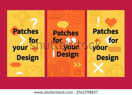 Pixel patch for design - set of vector template illustrations