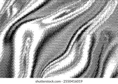 Pixel pattern with abstract wave gradient. Grainy bitmap overlay background, for retro game, manga. Vector illustration of dithered halftone texture, digital glitch art.