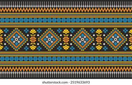 Pixel pattern art wallpaper Background, Design for fabric, curtain, carpet ,geometry seamless pattern art illustration .Pixel art pattern seamless for Fabric geometric ethnic pattern seamless.