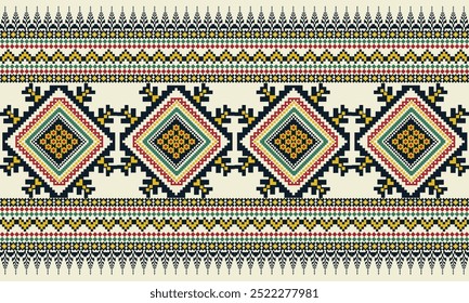 Pixel pattern art wallpaper Background, Design for fabric, curtain, carpet ,geometry seamless pattern art illustration .Pixel art pattern seamless for Fabric geometric ethnic pattern seamless.