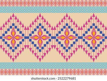 Pixel pattern art wallpaper Background, Design for fabric, curtain, carpet ,geometry seamless pattern art illustration .Pixel art pattern seamless for Fabric geometric ethnic pattern seamless.
