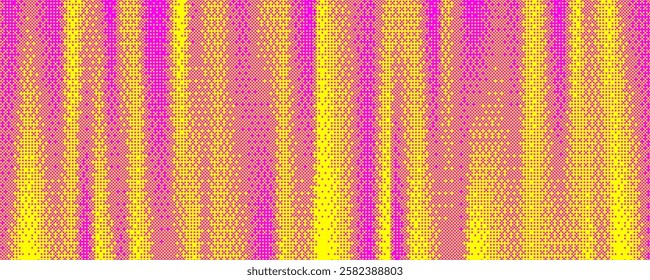 Pixel pattern background with bitmap game texture. Dotted dither vector pink and yellow gradient bg. Retro striped digital wallpaper. Abstract geometric noisy screen tone.