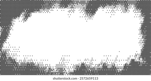 Pixel pattern background. Bitmap textured frame. Retro arcade game noisy gradient vector backdrop. Abstract halftone gradation glitch effect. Vintage grunge border.