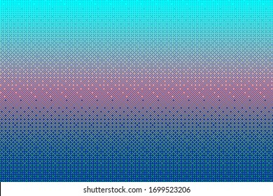 Pixel pattern background in blue, pink, purple color. Cyan 8 bit video game vector illustration. Abstract halftone texture . Retro arcade game