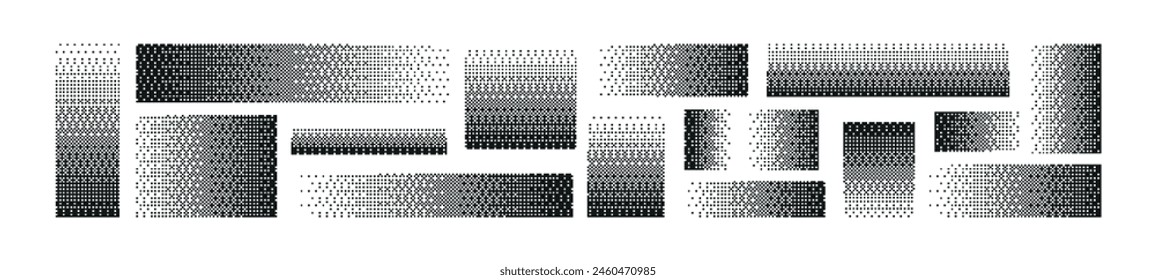 Pixel pattern background with square textures gradient from black to white. Flat vector illustration isolated on white background.