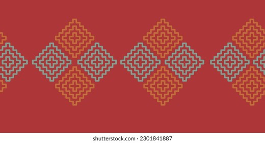  Patrón de píxeles. Arte abstracto étnico. Patrón armónico en ornamento tribal, bordado folclórico, huella geométrica azteca. Diseño de alfombra, papel pintado, ropa, textil, almohada, cortina.