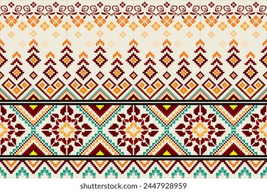 Pixel pattern ethnic oriental traditional. design fabric pattern textile African Indonesian,Indian, America seamless pattern. Aztec style abstract vector illustration for print clothing, texture, fabr