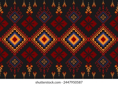 Pixel pattern ethnic oriental traditional. design fabric pattern textile African Indonesian,Indian, America seamless pattern. Aztec style abstract vector illustration for print clothing, texture, fabr