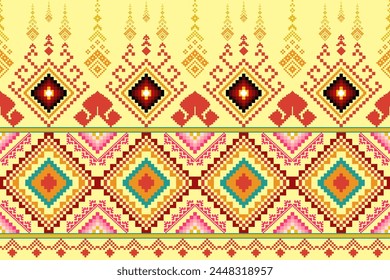 Pixel pattern ethnic oriental traditional. design fabric pattern textile African Indonesian,Indian, America seamless pattern. Aztec style abstract vector illustration for print clothing, texture, fabr