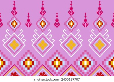 Pixel pattern ethnic oriental traditional. design fabric pattern textile African Indonesian,Indian, America seamless pattern. Aztec style abstract vector illustration for print clothing, texture, fabr