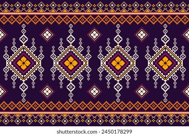 Pixel pattern ethnic oriental traditional. design fabric pattern textile African Indonesian,Indian, America seamless pattern. Aztec style abstract vector illustration for print clothing, texture, fabr