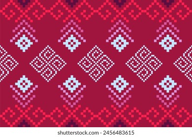 Pixel pattern ethnic oriental traditional. design fabric pattern textile African Indonesian,Indian, America seamless pattern. Aztec style abstract vector illustration for print clothing, texture, fabr