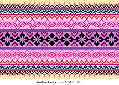 Pixel pattern ethnic oriental traditional. design fabric pattern textile African Indonesian,Indian, seamless Aztec style abstract vector illustration for print clothing, texture, fabric, wallpaper, de