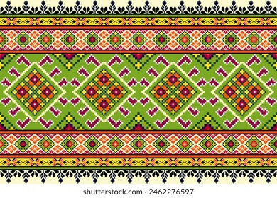 Pixel pattern ethnic oriental traditional. design fabric pattern textile African Indonesian,Indian, seamless Aztec style abstract vector illustration for print clothing, texture, fabric, wallpaper, de