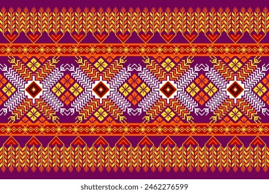 Pixel pattern ethnic oriental traditional. design fabric pattern textile African Indonesian,Indian, seamless Aztec style abstract vector illustration for print clothing, texture, fabric, wallpaper, de