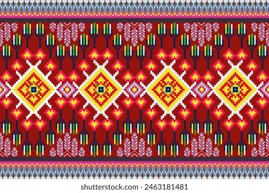 Pixel pattern ethnic oriental traditional. design fabric pattern textile African Indonesian,Indian, seamless Aztec style abstract vector illustration for print clothing, texture, fabric, wallpaper, de