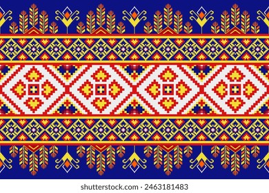 Pixel pattern ethnic oriental traditional. design fabric pattern textile African Indonesian,Indian, seamless Aztec style abstract vector illustration for print clothing, texture, fabric, wallpaper, de