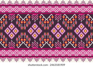 Pixel pattern ethnic oriental traditional. design fabric pattern textile African Indonesian,Indian, seamless Aztec style abstract vector illustration for print clothing, texture, fabric, wallpaper, de