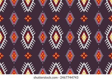 Pixel-Muster ethnisch orientalisch. Design Stoffmuster Textil Afrikanisch, Aztekisch Afrikanisch Amerika Indisch nahtlos. Blumenpixelkunstmuster auf marineblauem Hintergrund Vektorillustration