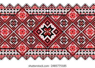 Pixel pattern ethnic oriental traditional. Design fabric pattern textile African, Aztec African America Indian seamless. Floral pixel art pattern on navy background vector illustration