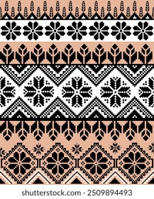 Pixel pattern ethnic oriental traditional. Design fabric pattern textile African, Aztec African America Indian seamless. Floral pixel art pattern on  background vector illustration Navajo 