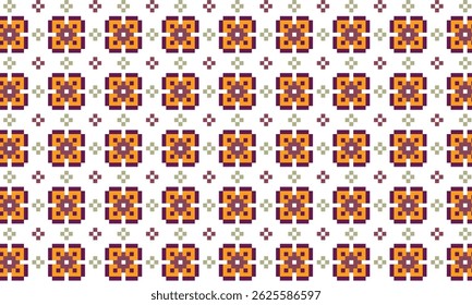 Pixel pattern flower folk motifs seamless ornament for textile, fabric, cards, interior, paper decoration