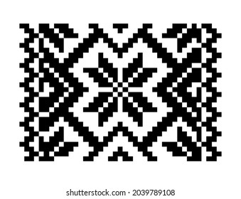 Patrón de píxeles, ornamento geométrico. Fondo aislado de bordado